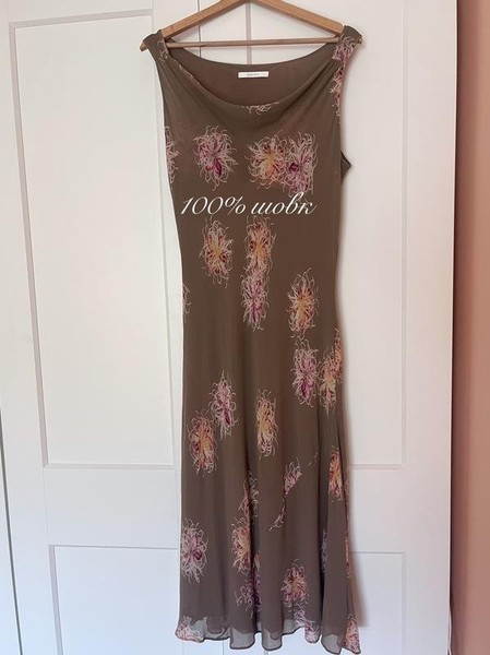 Women Laura Ashley Dress Brown Silk L