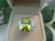 3Ct Emerald Cut Lab Created Peridot Women's Wedding Ring 14K White Gold Plated