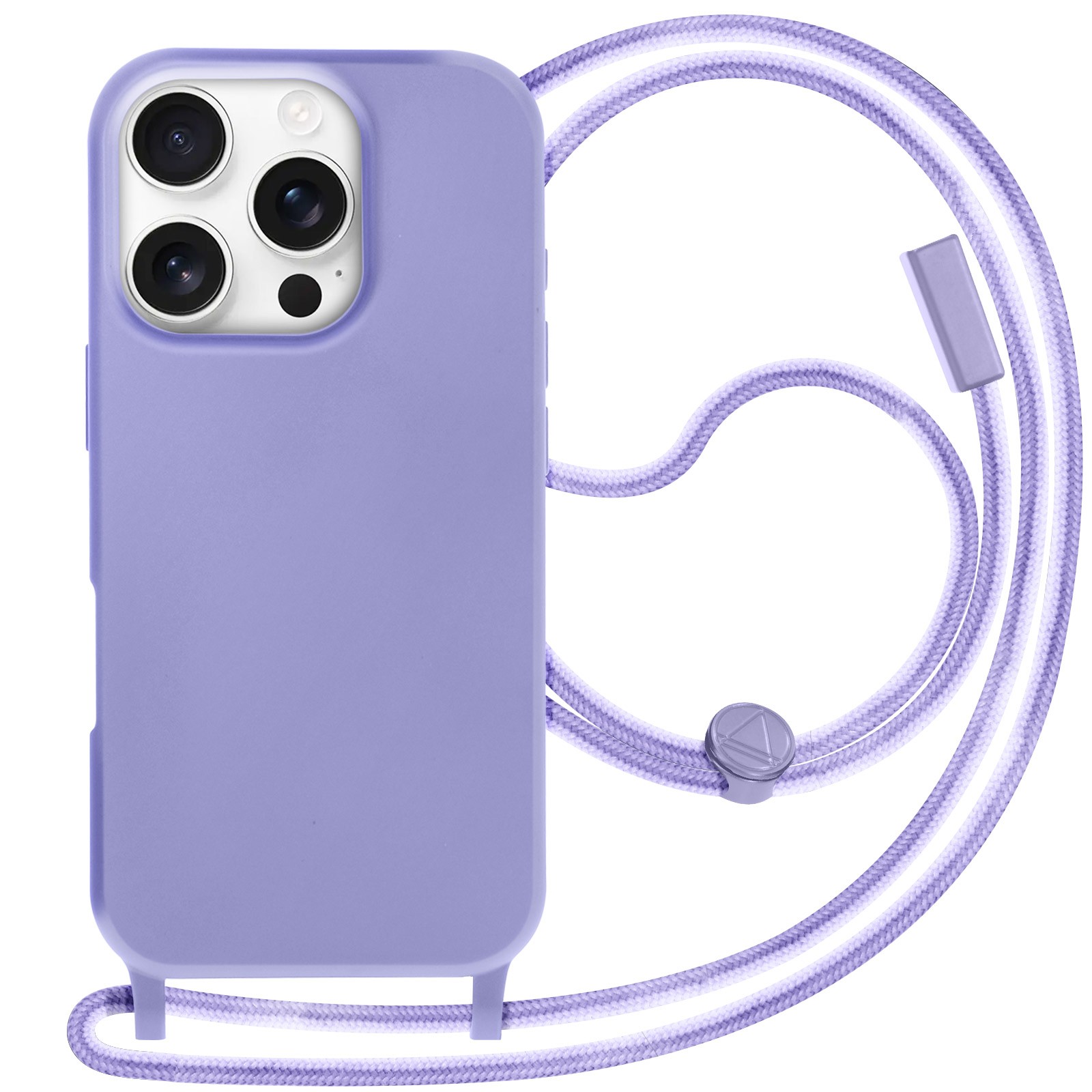 Coque iPhone 16 Pro Max lavande à collier pour ne plus perdre son téléphone