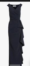 New Women's Chiara Boni La Petite Robe Sozen Cascade Ruffle Sleeveless Gown Navy