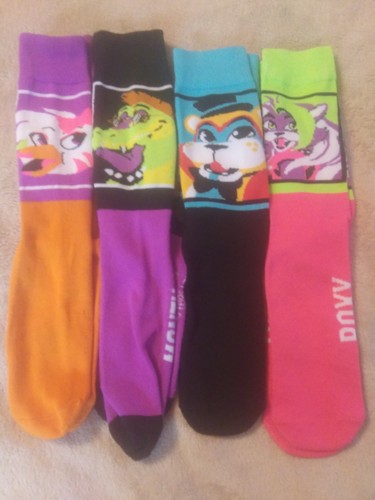 Lot of 4 Pairs Scott Cawthon Adult Novelty Socks~Chica Monty Roxy Freddy~pz