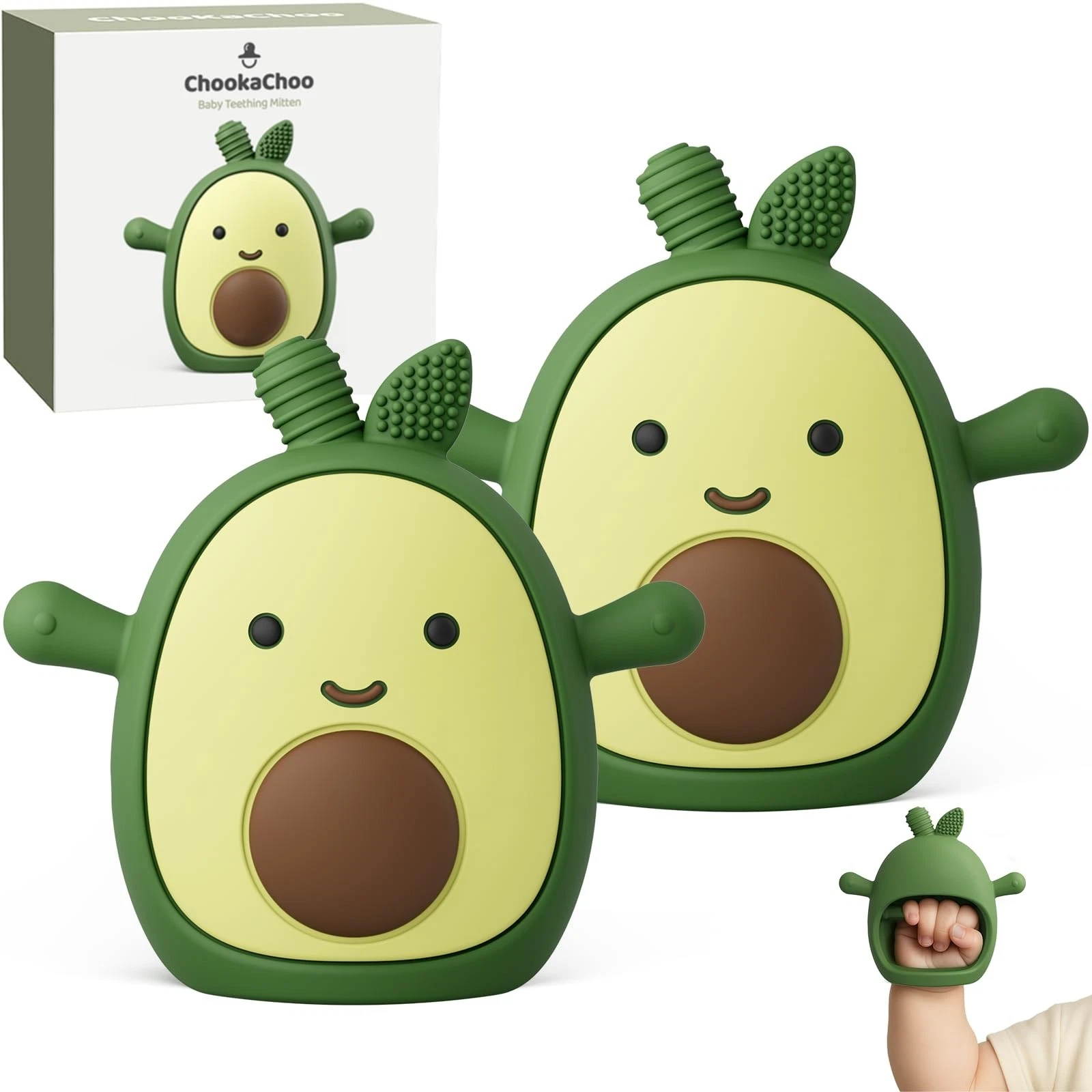 ChooKaChoo 2 Pack Baby Teething Toy Silicone Avocado Teething Mitten for Babies
Opens in a new windo