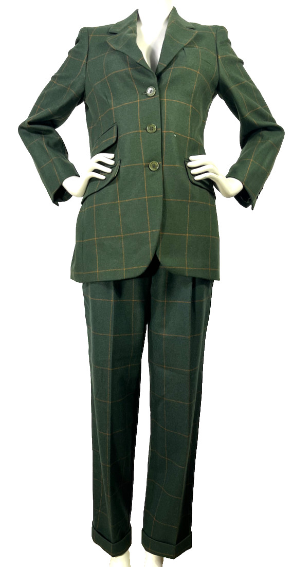 Moschino Cheap and Chic Green Wool Pant Suit Size 6 Jacket Size 10 Pants