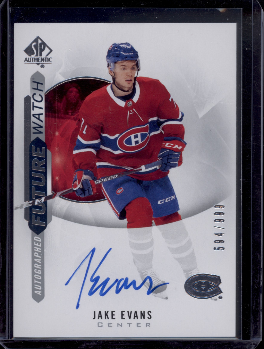 2020-21 SP Authentic Jake Evans Future Watch Auto Rookie FWA RC /999