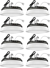 200W 8 Pack UFO LED High Bay Light with Reflector 28,000lm 8 Pack, Black