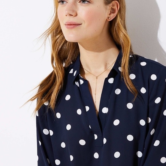 Loft Dotted Collar Split Neck Blouse - image 1