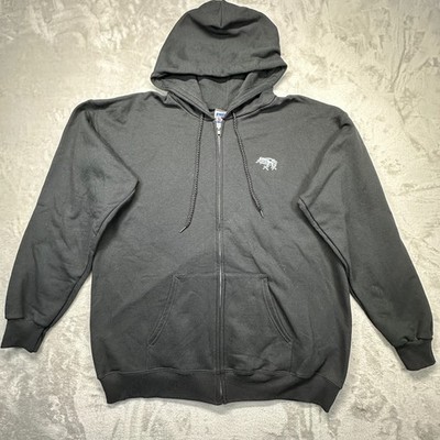Hanes Ultimate Cotton Printpro Hoodie Mens M (38-40) Black Long Sleeve Full Zip