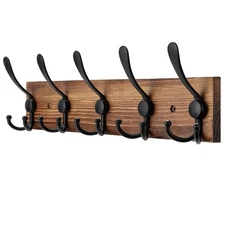 Kuhome Coat Rack Wall Mount Wooden Hat Rack for Wall Hooks Pine Real Wood Pla...