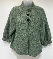 CMC Womans Sweater Cardigan Green Detail Woven Knit USA Made Size XS