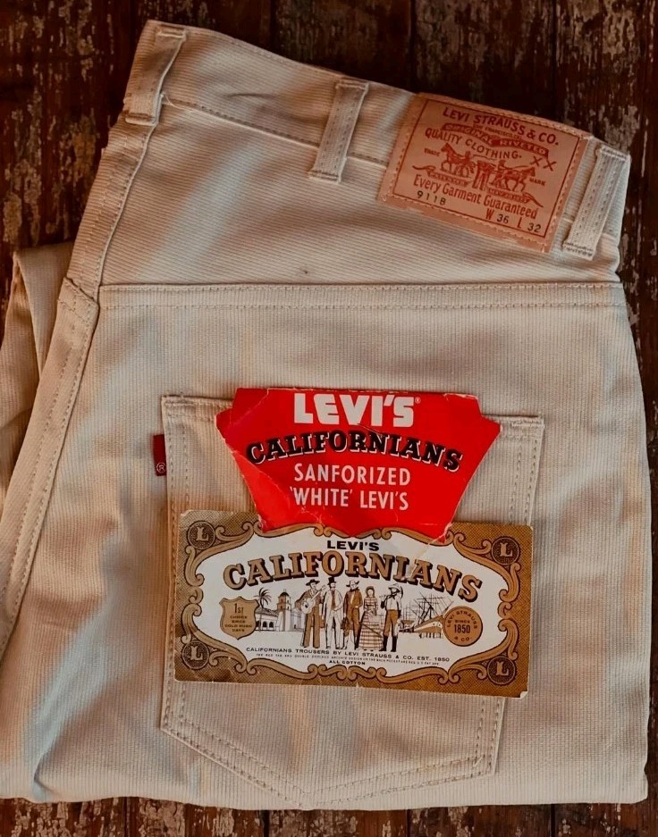 1960s Levis Big E 911B Beige Pique Corduroy Cotton Tapered Mod