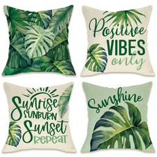 Monstera Palm Leaves Decorative Throw Pillow Covers 18 x 18 Set of 4, Positiv...