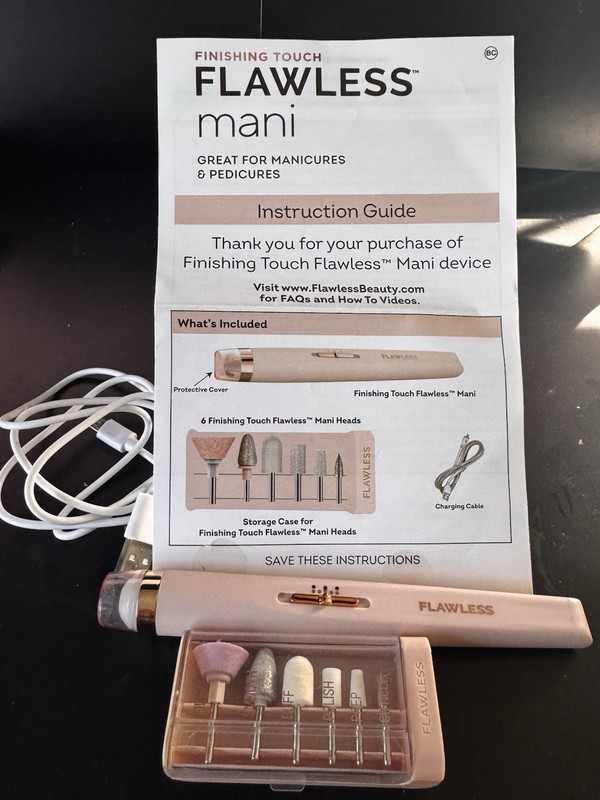 Finishing Touch Flawless Mani Rechargeable Nail File & Drill Set, Pink w/ Case