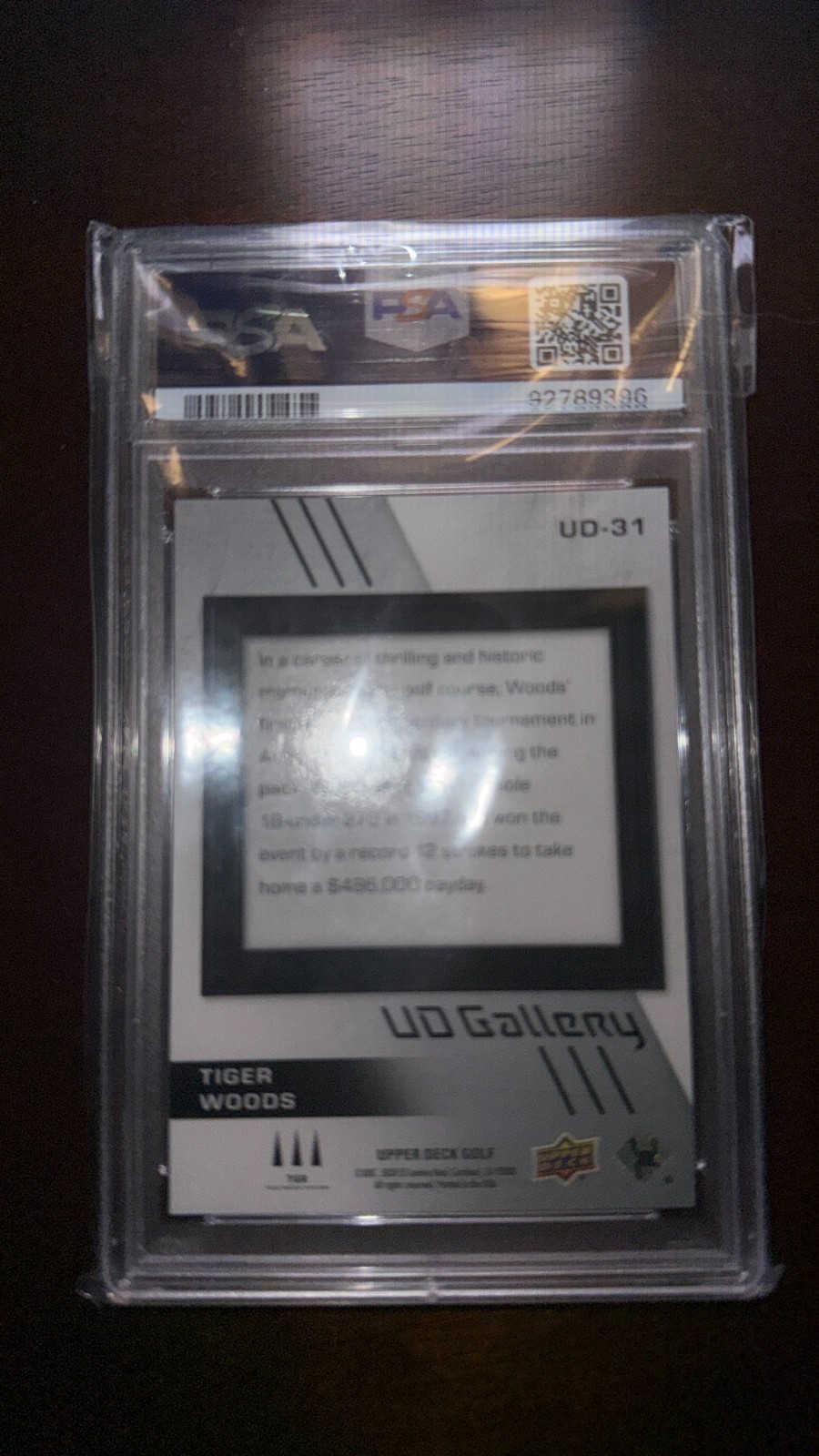 2024 Upper Deck Golf Gallery Tiger Woods PSA 10 view 2