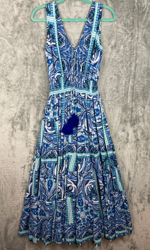 Antica Sartoria By Giacomo Cinque Tassel Dress Womens OS Blue Abstract Boho Art