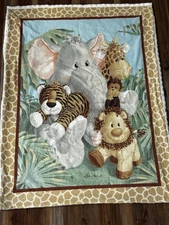 Nursery Baby Blanket Jungle Babies Handmade 31 X 42 Elephant Tiger Lion