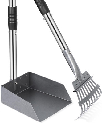 Dog Pooper Scooper, Dog Poop Tray and Rake Set, Pet Waste Removal Scoop with Lon