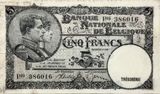 BELGIUM - 5 Francs Banknote 1938 - Pick-108 - ERROR Date (1988) - FREE USA S&H!