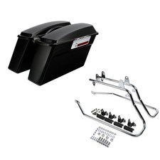 Vivid Black Hard Saddlebags w/ Chrome Conversion Brackets for Softail 1984-2017