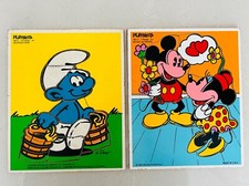2 Vintage Playskool Wooden Puzzles Mickey  Minnie The Smurfs