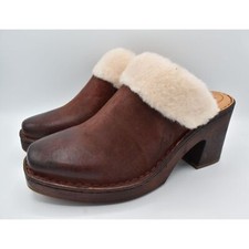 Born Womens Sz 10 Hope Shearling Lined Heeled Red Distressed Leather Clogs Shoes