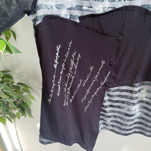 Spirit Wardrobe Women's Size M Tshirt Top 3/4 Mesh Sleeve Black Assymetric Hem - Picture 3 of 10