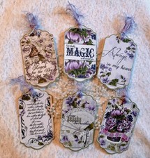 6 Cottage Chic Sentiment Tags Gift Hang Tags Scrapbook Junk Journal Cards 49R