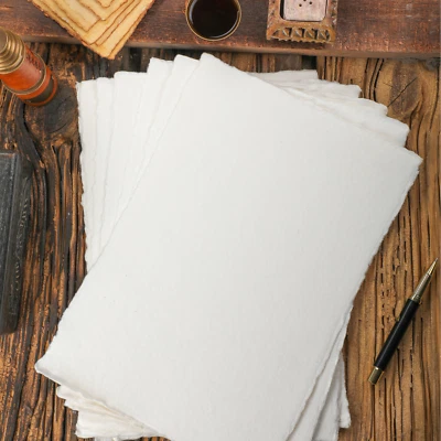 FAUSTA 75 Sheets | 150 GSM | White Handmade Cotton Deckled Edge Paper