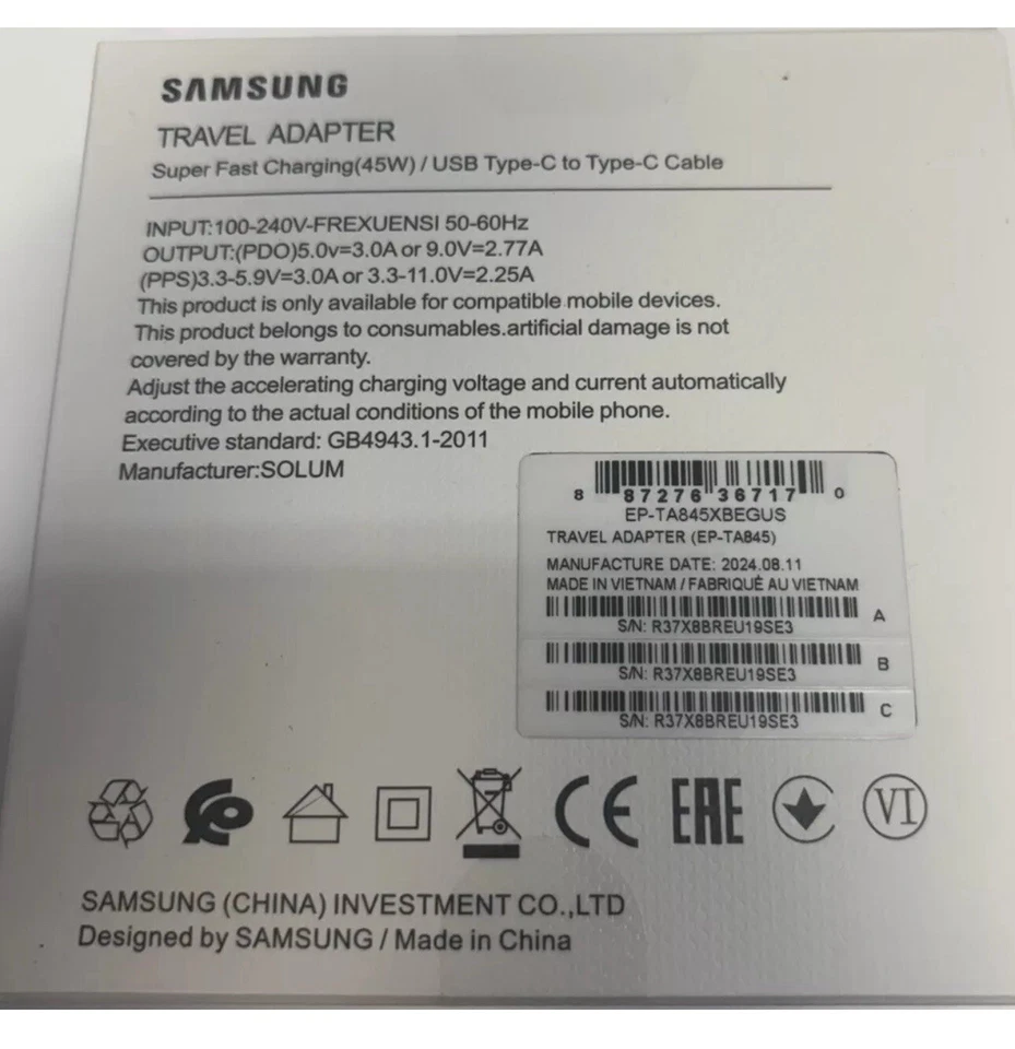 Samsung 45W Super Fast Charger S21,S22,S23,S24,S25 W/Type-C 🔌 New - Image 2 of 2