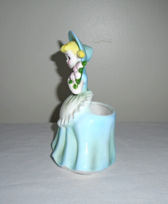 Napco Springtime Girl Figurine Planter Blue Dress #A1880A Japan