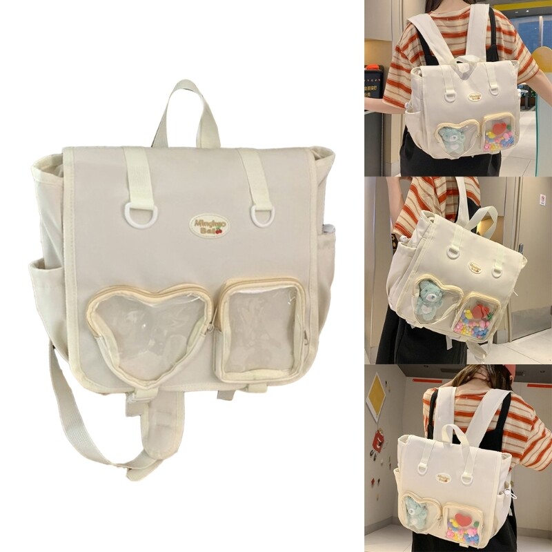 Transparent Pocket Backpack for Girls Womens Casual School Bag Nylon
