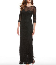 JS COLLECTIONS SOUTACHE TRIM MESH BLACK COLUMN GOWN DRESS sz 8