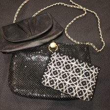 Vintage Black Evening Bags Lot of 3 Beaded Clutch Metal Mesh Shoulder Bag Satin