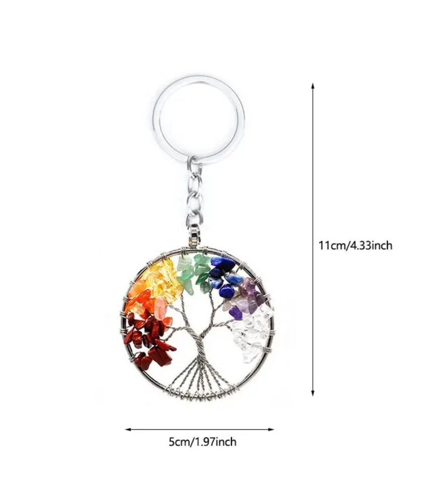 Porté Clé / Décoration - Arbre de Vie - Métal et Pierres Naturelles Multicolores - Photo 2/3
