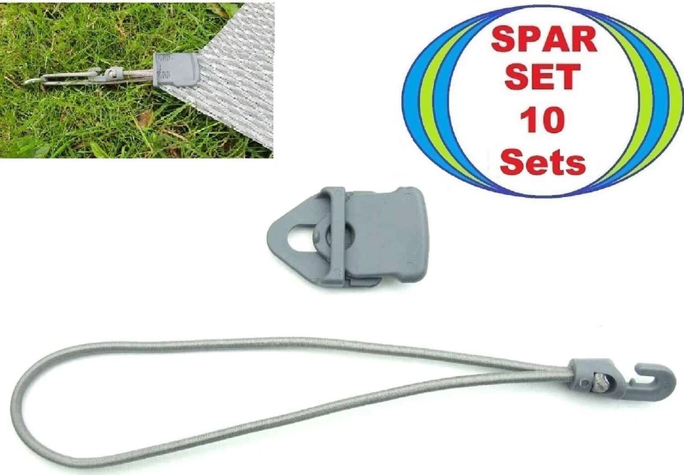 HOLDON 10x Sonnensegel Planen MINI CLIP grau + 25cm Spann Gummi Haken Spanner Klammer