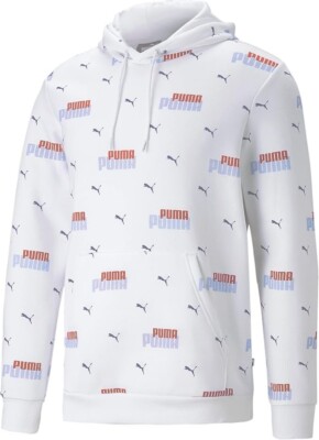 Authentic PUMA Men's Graphic Hooded Sweatshirt, All Over Print White ~ X-Large