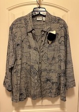 Chicos 3 Linen Black White Cropped Jacket 3/4 Sleeves