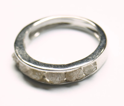 1.50Tcw Natürlicher Grau Weiß Ungeschliffener Diamant Rohdiamant Band 925 Sil...