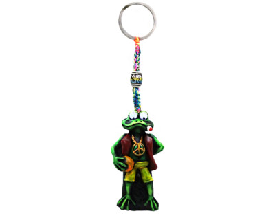 Smoking Rasta Chill Frog Handmade 3D Keychain Macrame Metal Keyring Accessory