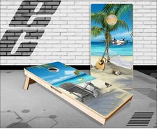 Beach Theme Plane Cornhole Boards Bean Bag Toss Game