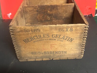 Vintage Hercules Powder Gelatin 50 LB High Explosives Wood Crate with Divider