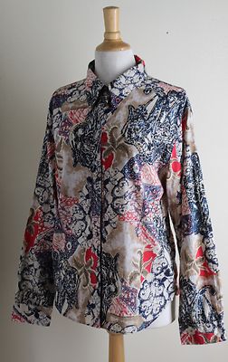 Chico's - Sz 2 L - Leichte Baumwolle Art-To-Wear Funky Hippie Boho Blumen Bluse