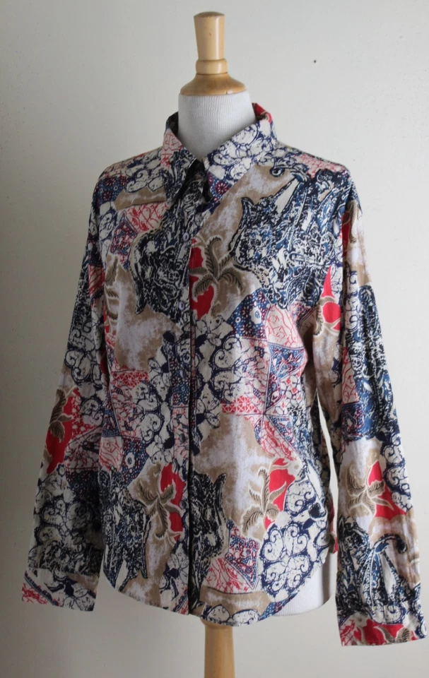 Chico's - Sz 2 L - Coton Léger Art-To-Wear Funky Hippie Boho Chemise Floral - Photo 1/4