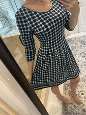 MAX STUDIO Mixed Print Sheath Flare Dress M Jersey  Stretch White blue