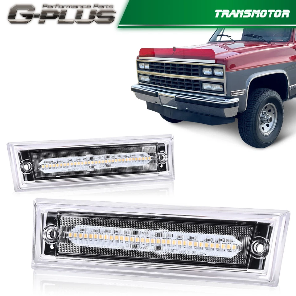 Luz de señalización LED frontal lente blanca apta para 81-91 Chevrolet C10 C20 C30 GMC Foto 2 de 4
