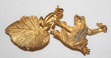 VINTAGE Rare GAIL LABELLE GOLD PLATED Gold 2 Frogs Buckle Belt- Size Medium