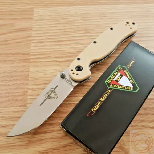 Ontario RAT II Folding Knife 3" D2 Tool Steel Drop Point Blade Desert G10 Handle