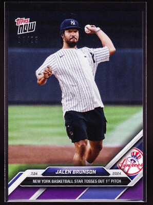 Jalen Brunson Knicks Throw 1st Pitch Yankee Stadium 2024 Topps Now 467 Purple 25