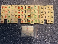Vintage Mah Jongg Tile Lot, Bone & Bamboo- 61 Pieces