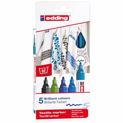 EDDING Textilmarker 4500 2-3mm 5 Stück Set -Cool Colours-