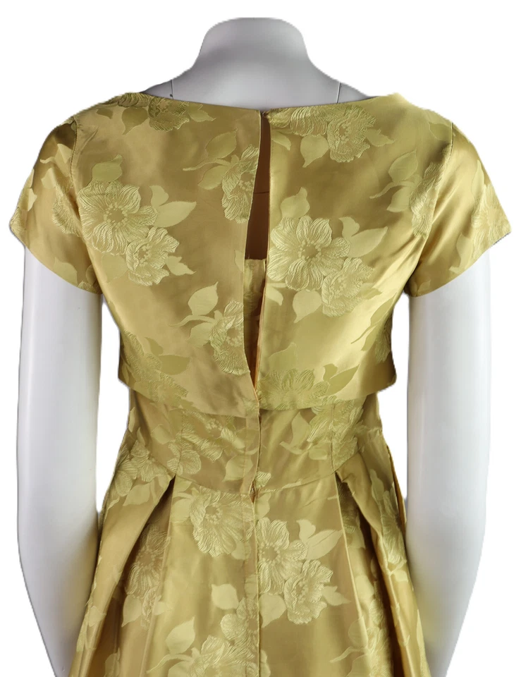 Vestido de fiesta vintage de jacquard satinado dorado amarillo talla XS de Estados Unidos de los años 50 + top corto Foto 4 de 4